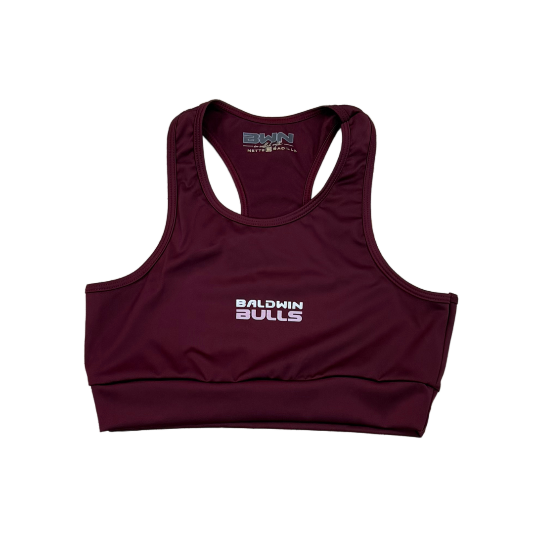 BWN x Nanette Badillo Collab - Baldwin Bulls Burgundy Sports Bra