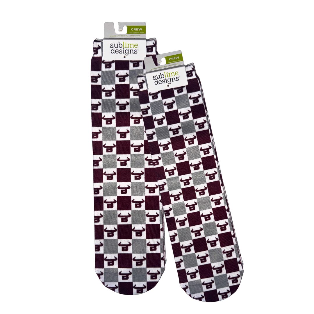 Checkerboard Crew Socks with Logo